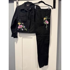 Lana Erica Floral Embroidered Jeans & Jacket Set Ladies Medium Sz 10